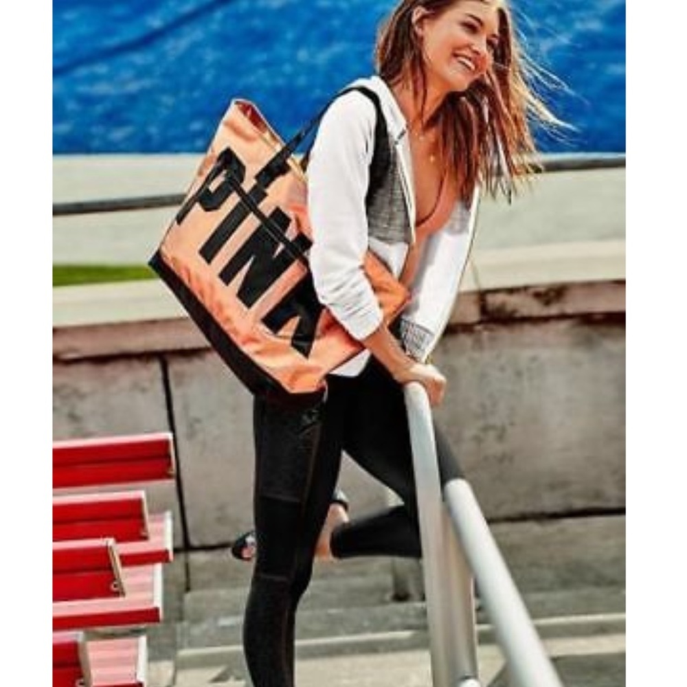 Victoria's Secret PINK Metallic Tote Bag Rose Gold